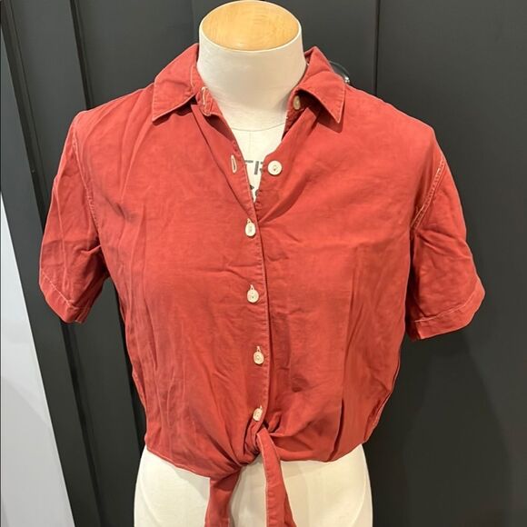 Christopher &‎ Banks Rust Button-Down Tie-Front Shirt - Picture 2 of 4